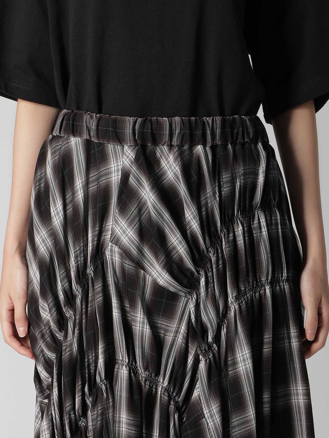 CUPRO SPUN PLAID GATHER SKIRT