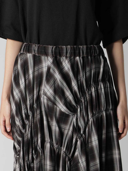 CUPRO SPUN PLAID GATHER SKIRT
