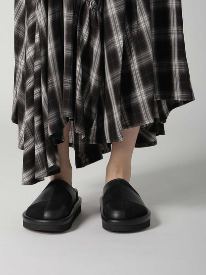 CUPRO SPUN PLAID GATHER SKIRT