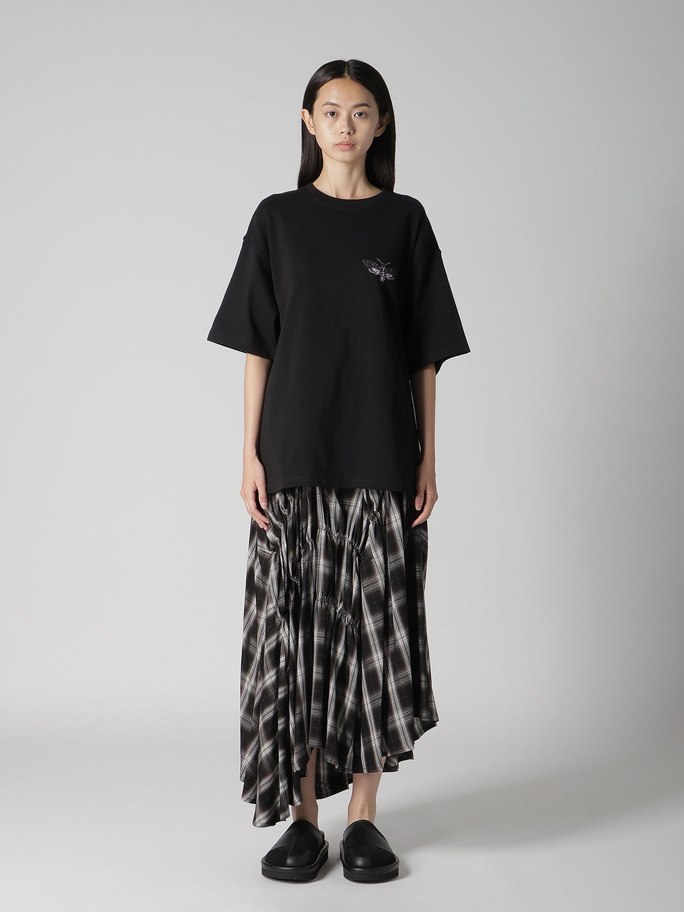 CUPRO SPUN PLAID GATHER SKIRT