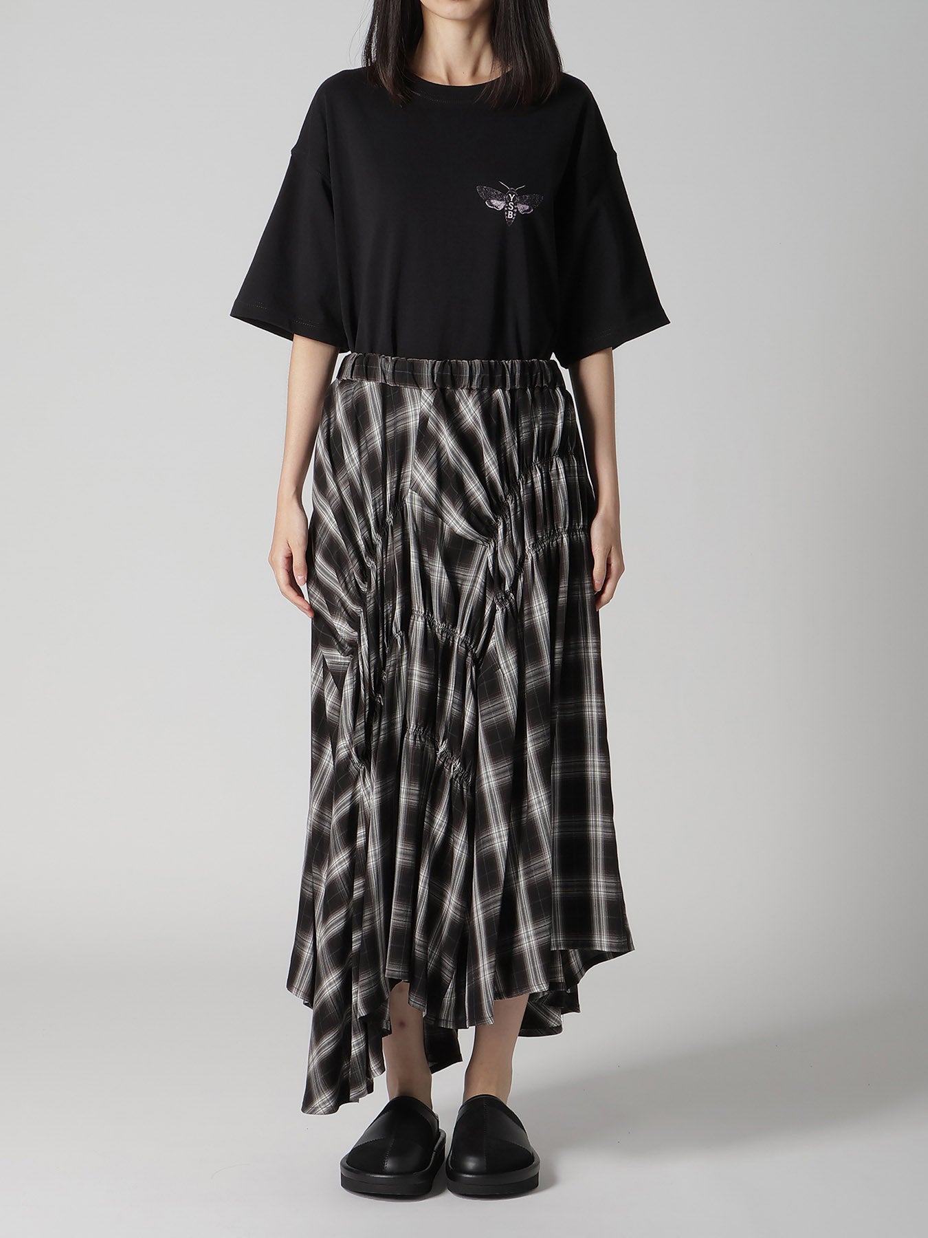 CUPRO SPUN PLAID GATHER SKIRT
