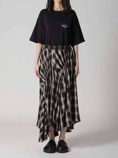 CUPRO SPUN PLAID GATHER SKIRT