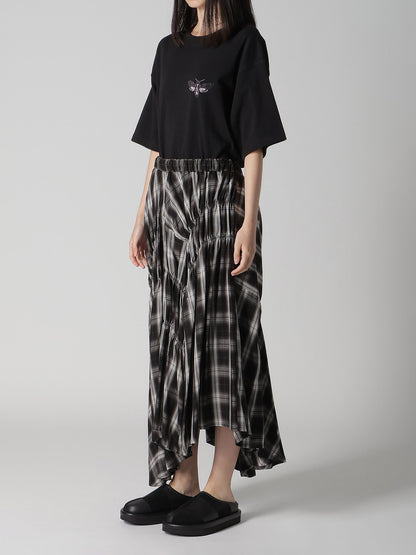 CUPRO SPUN PLAID GATHER SKIRT