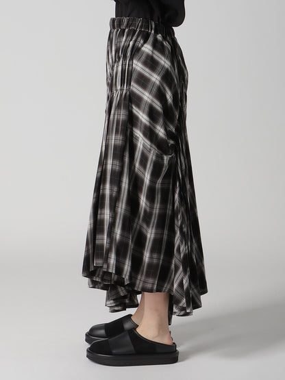 CUPRO SPUN PLAID GATHER SKIRT