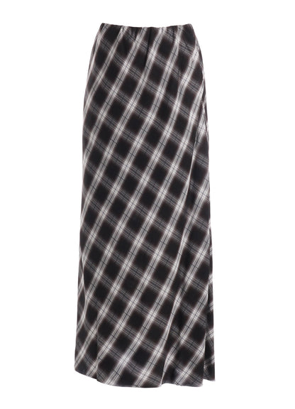 CUPRO SPUN PLAID ELASTIC WAIST SKIRT