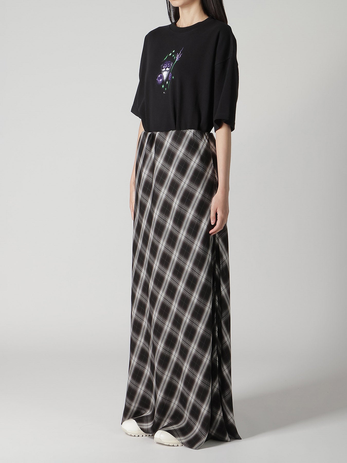 CUPRO SPUN PLAID ELASTIC WAIST SKIRT