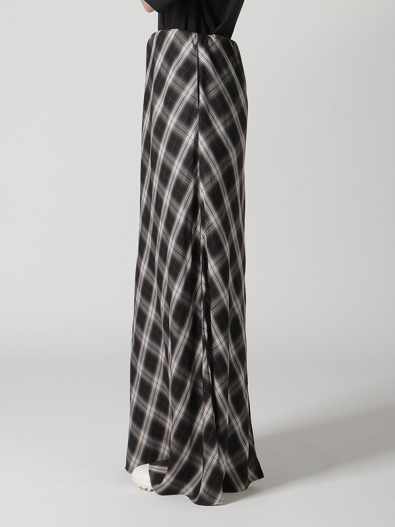 CUPRO SPUN PLAID ELASTIC WAIST SKIRT