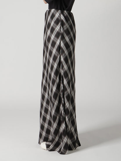 CUPRO SPUN PLAID ELASTIC WAIST SKIRT