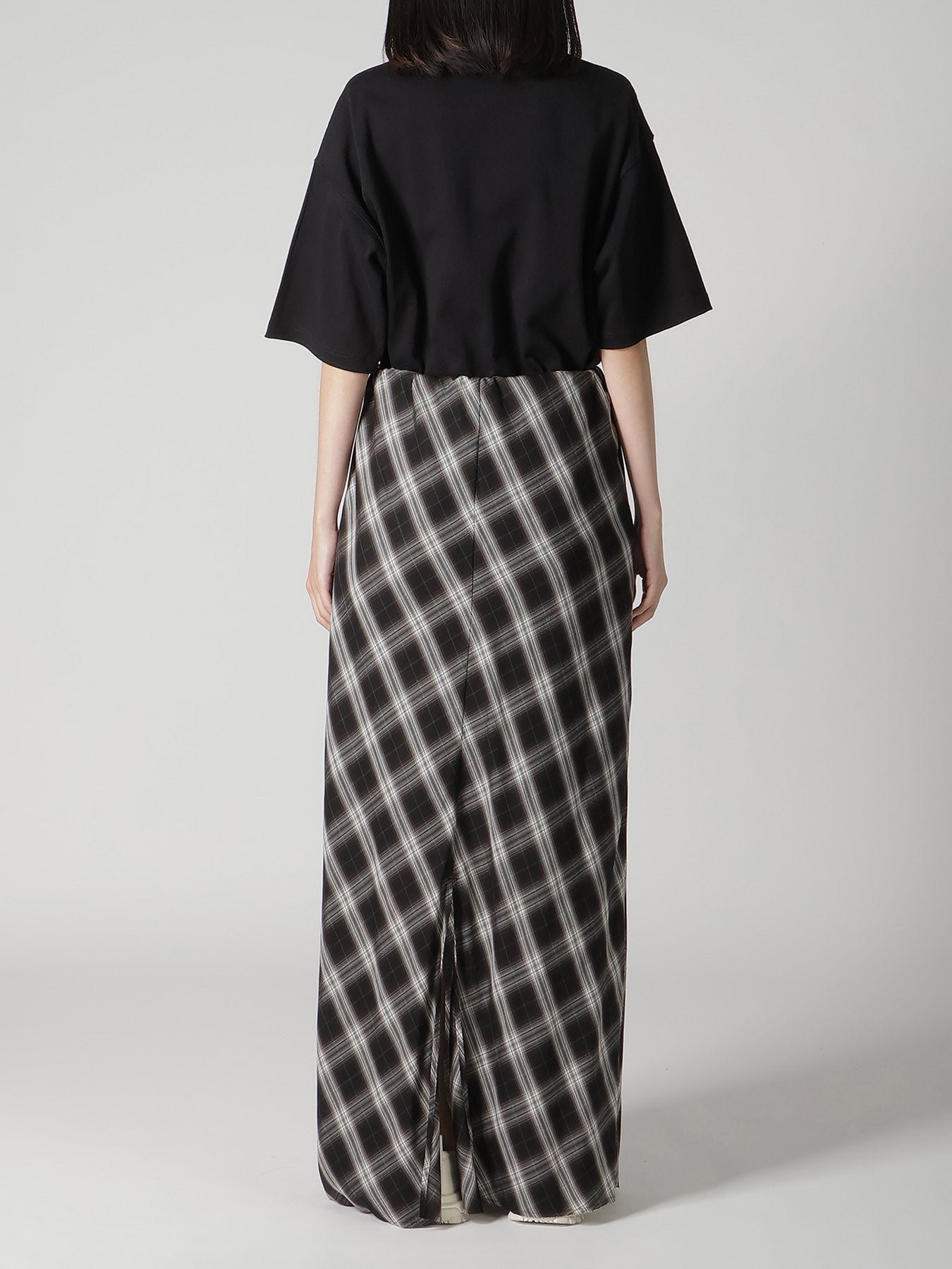 CUPRO SPUN PLAID ELASTIC WAIST SKIRT