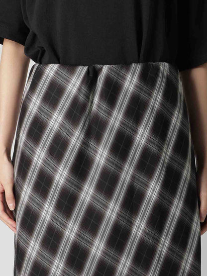 CUPRO SPUN PLAID ELASTIC WAIST SKIRT