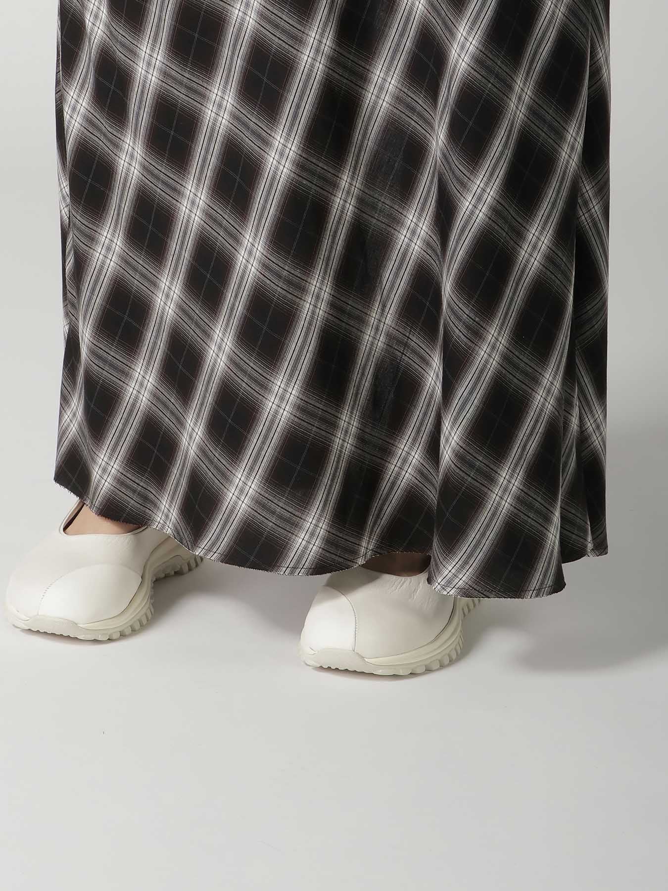 CUPRO SPUN PLAID ELASTIC WAIST SKIRT