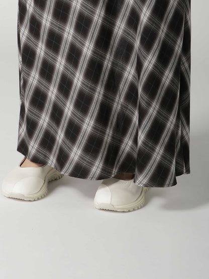 CUPRO SPUN PLAID ELASTIC WAIST SKIRT