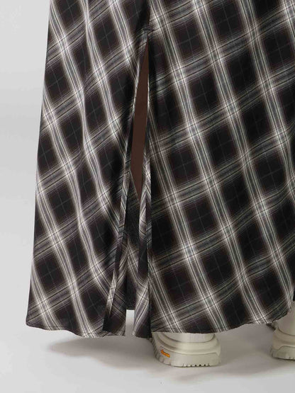 CUPRO SPUN PLAID ELASTIC WAIST SKIRT