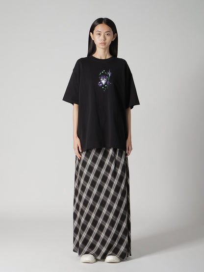 CUPRO SPUN PLAID ELASTIC WAIST SKIRT