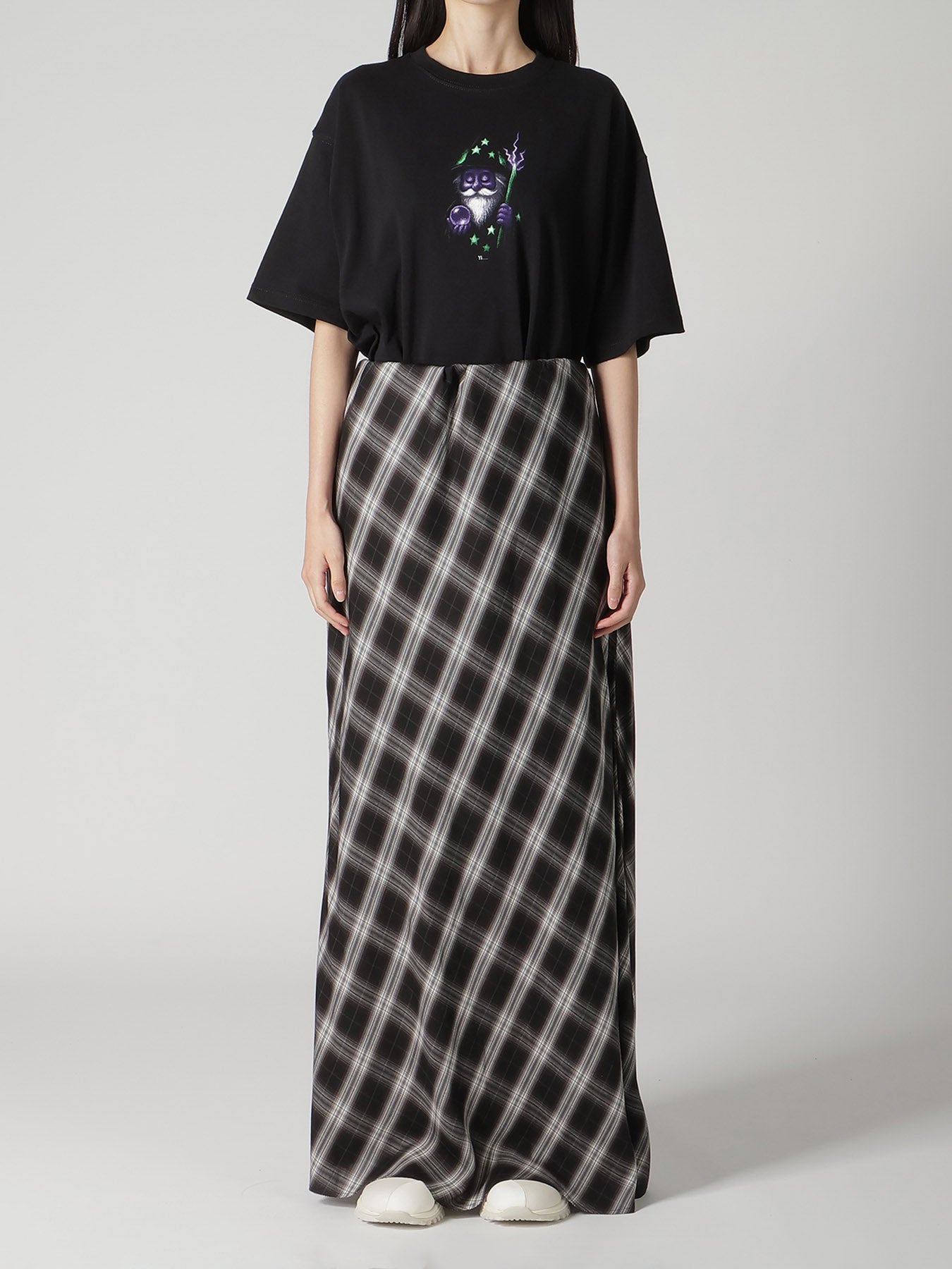 CUPRO SPUN PLAID ELASTIC WAIST SKIRT