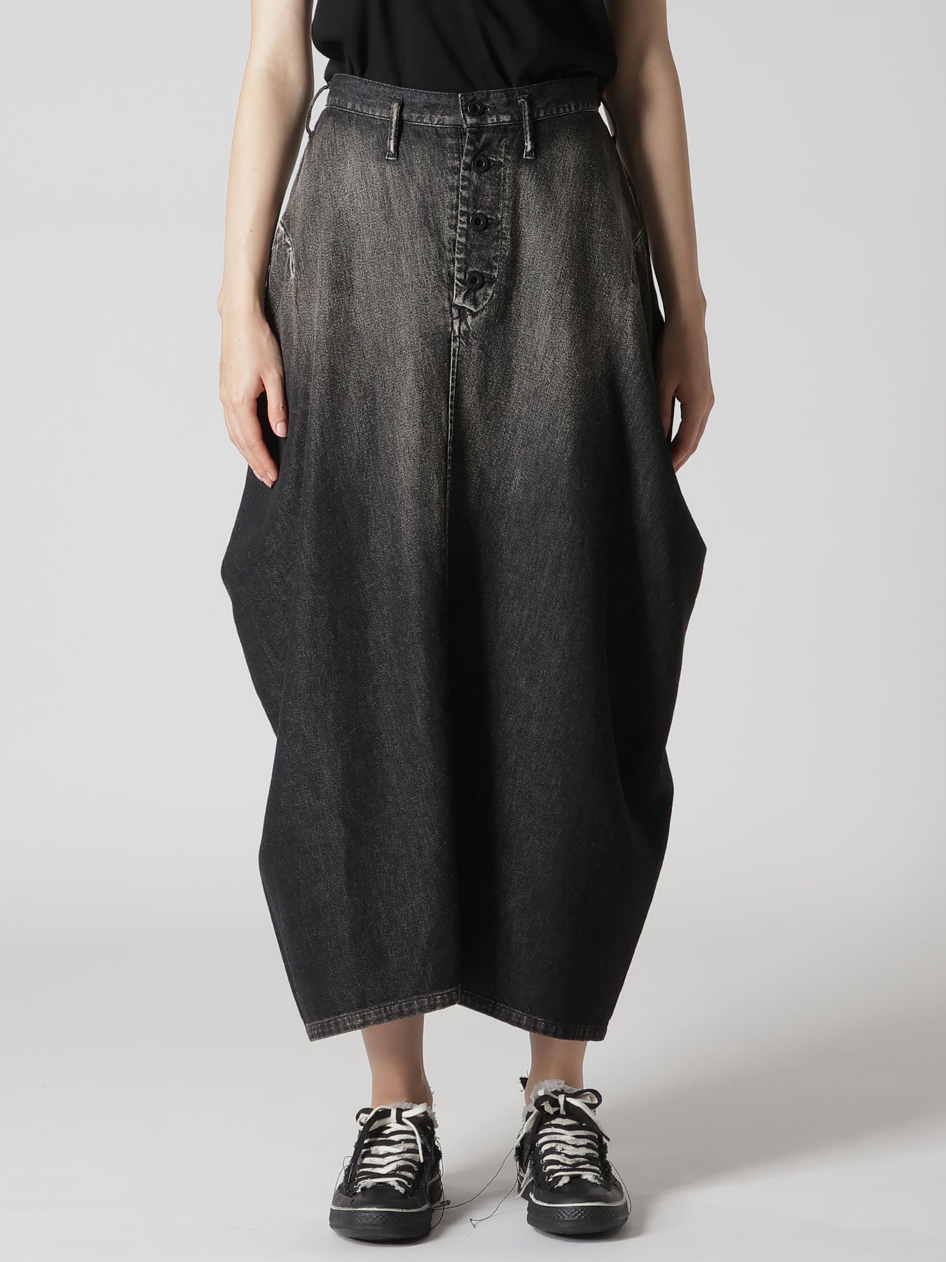 8OZ SPOTTED DENIM SIDE DRAPE SKIRT