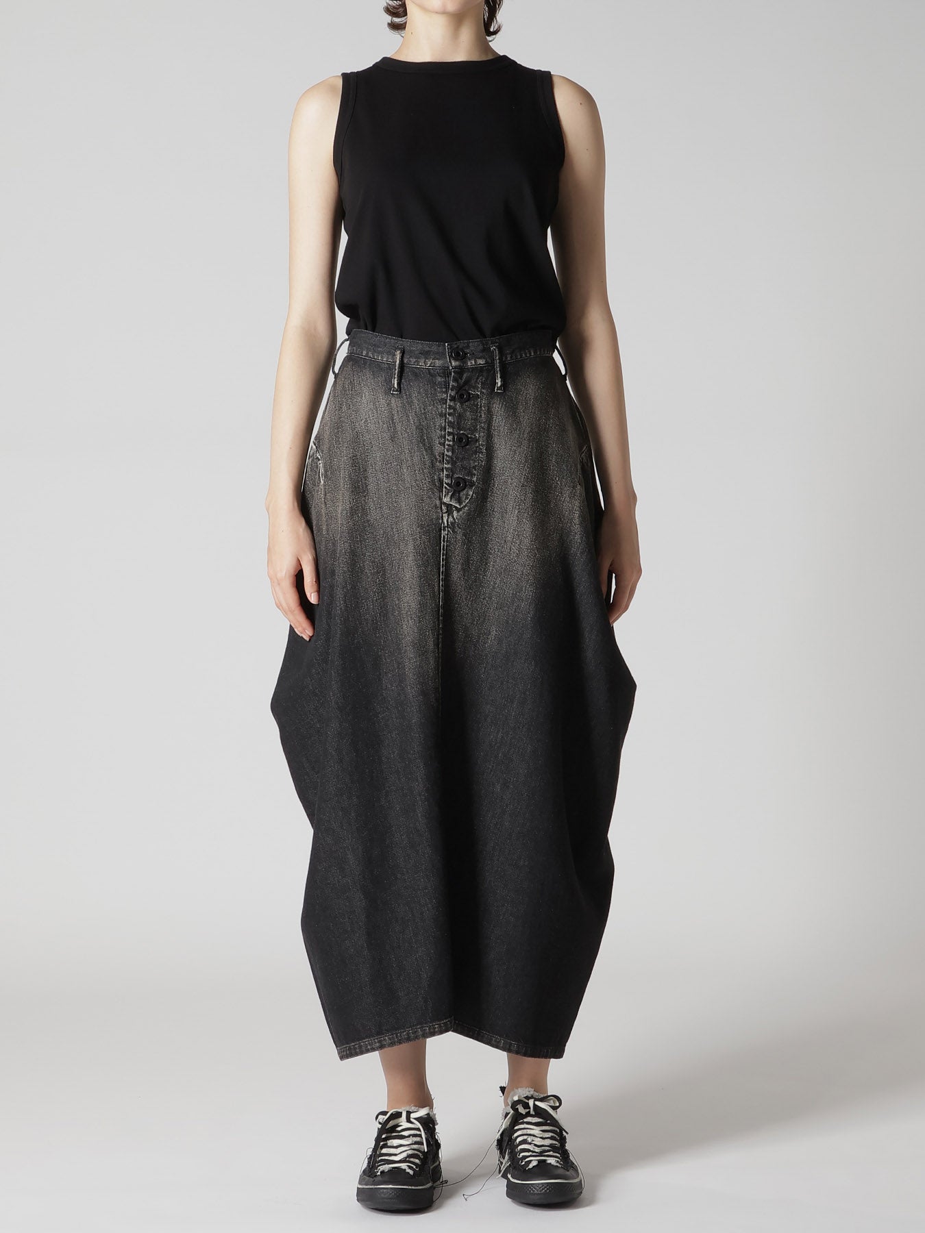 8OZ SPOTTED DENIM SIDE DRAPE SKIRT – THE SHOP YOHJI YAMAMOTO