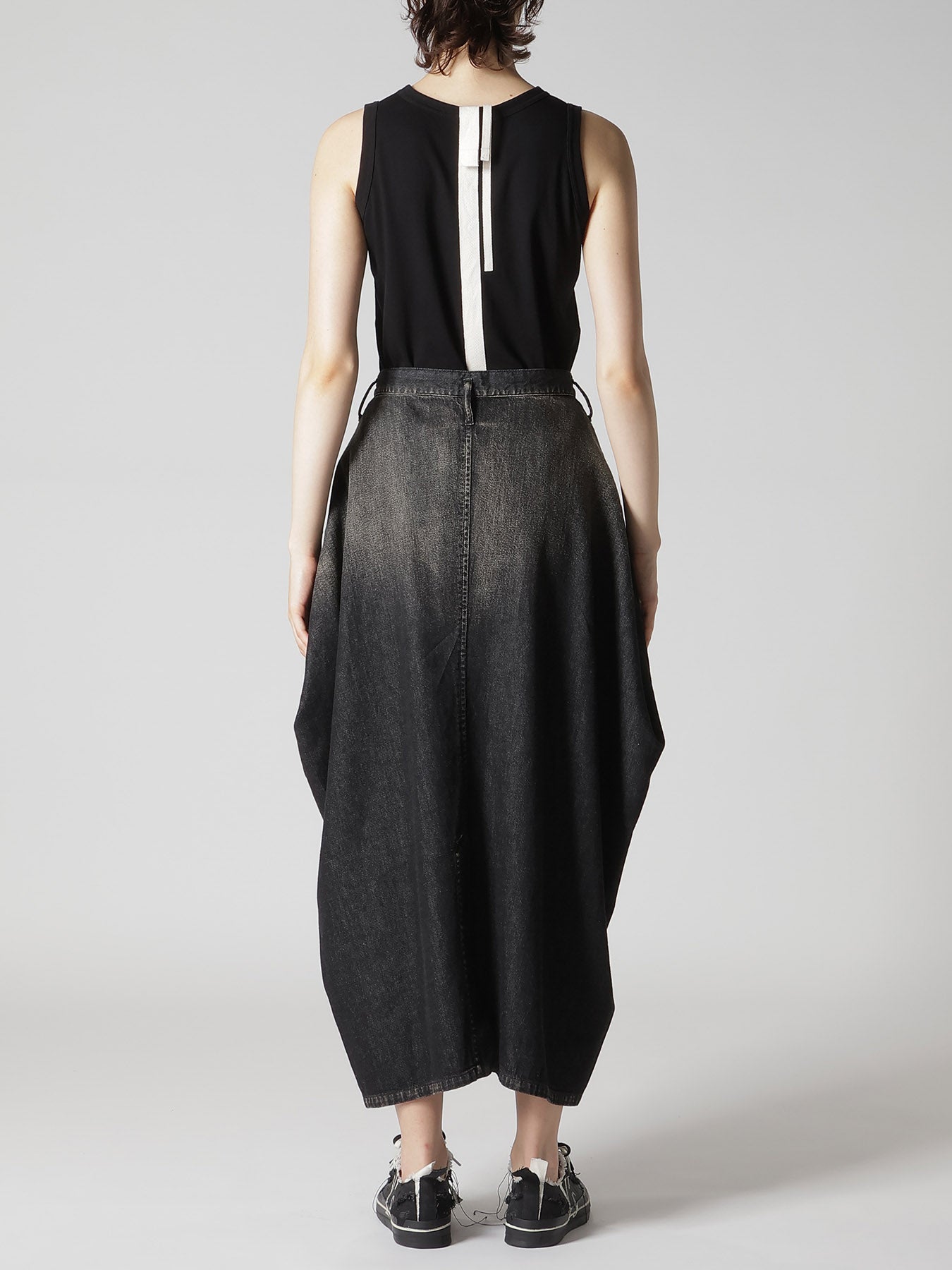 8OZ SPOTTED DENIM SIDE DRAPE SKIRT