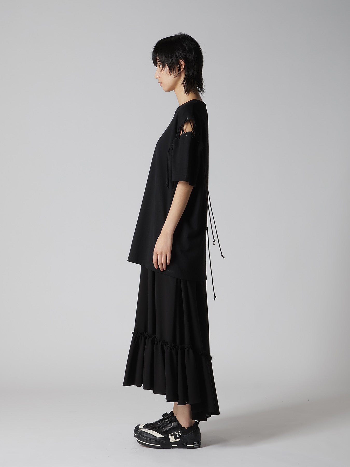 COTTON JERSEY LACE UP HALF SLEEVE TEE