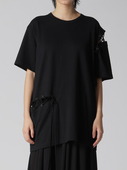 COTTON JERSEY LACE UP HALF SLEEVE TEE