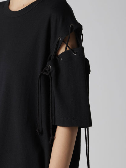 COTTON JERSEY LACE UP HALF SLEEVE TEE