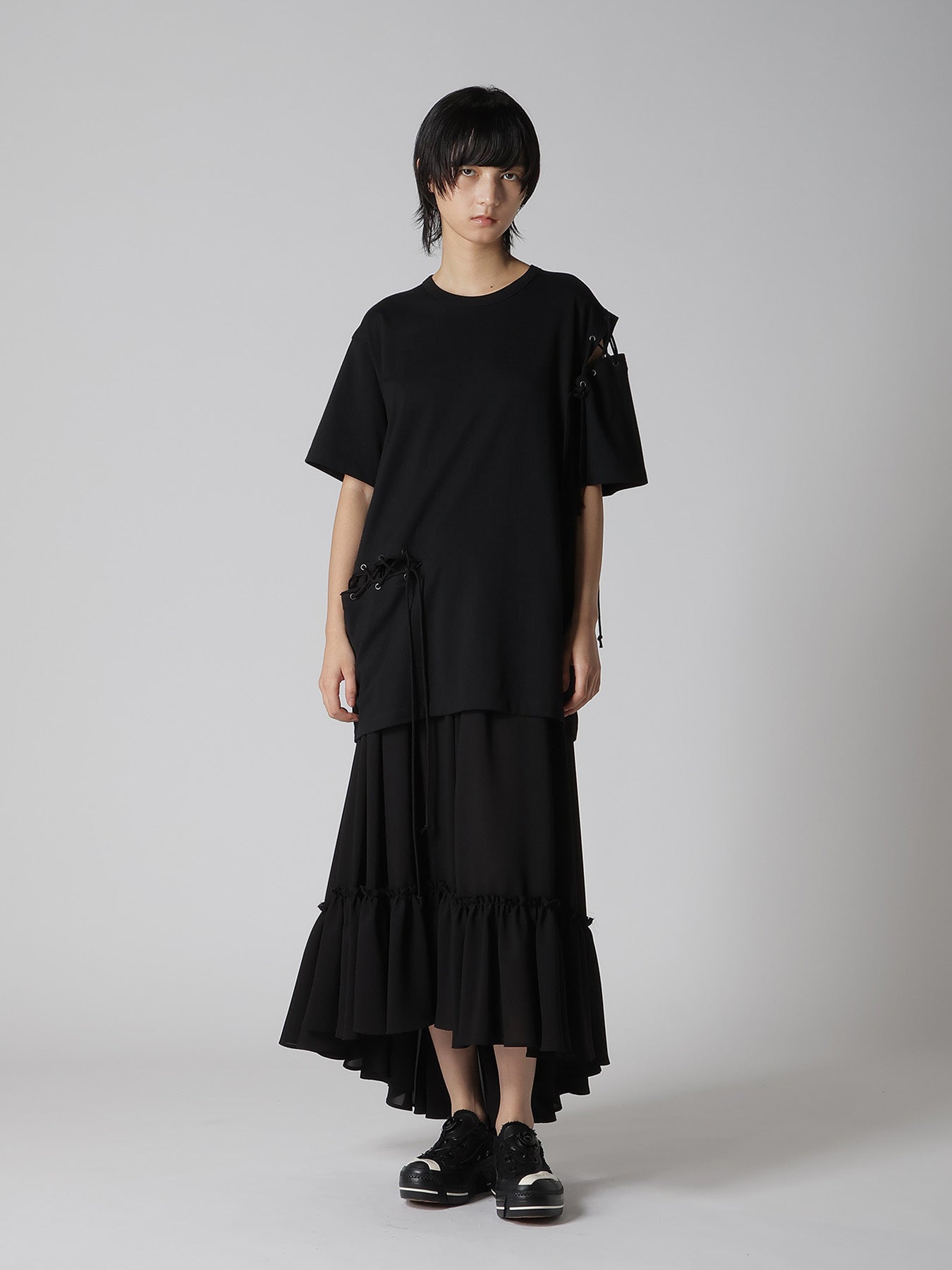 COTTON JERSEY LACE UP HALF SLEEVE TEE