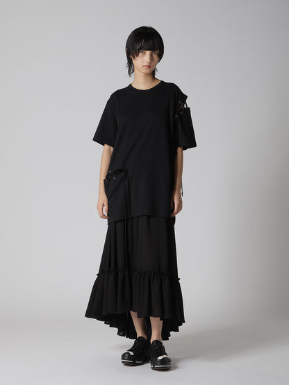 COTTON JERSEY LACE UP HALF SLEEVE TEE