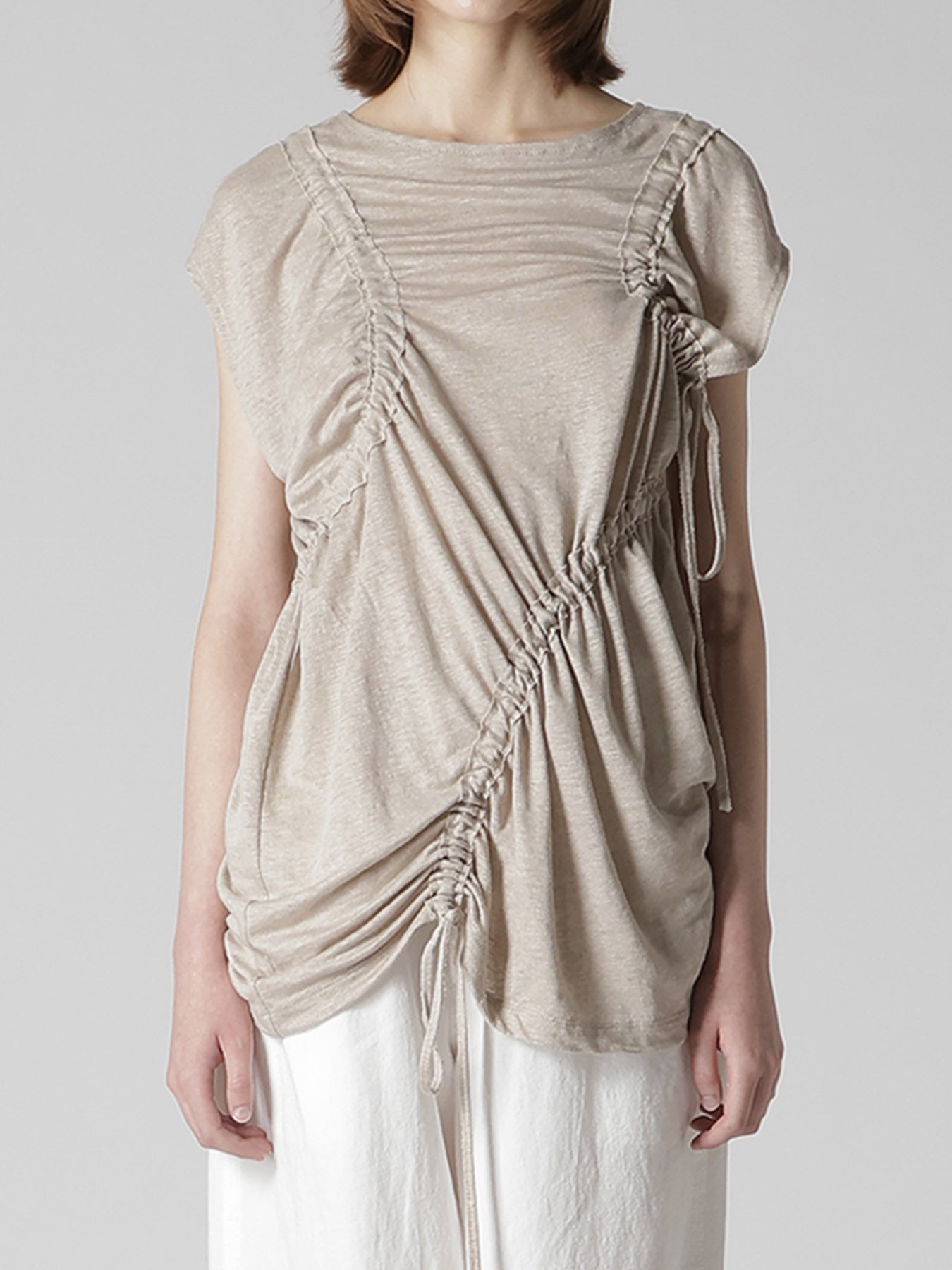 LINEN JERSEY SHIRRING TEE