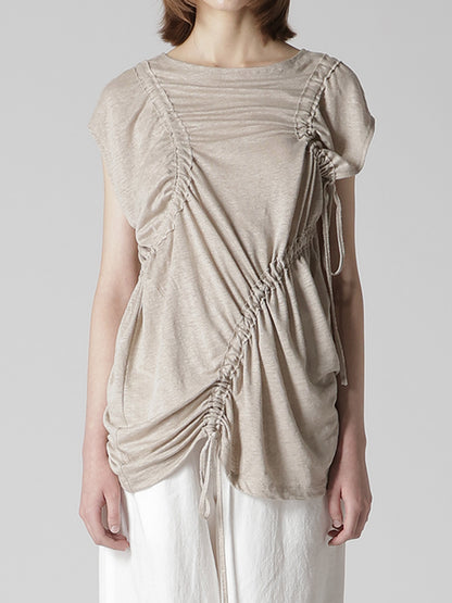 LINEN JERSEY SHIRRING TEE