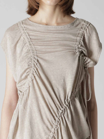 LINEN JERSEY SHIRRING TEE