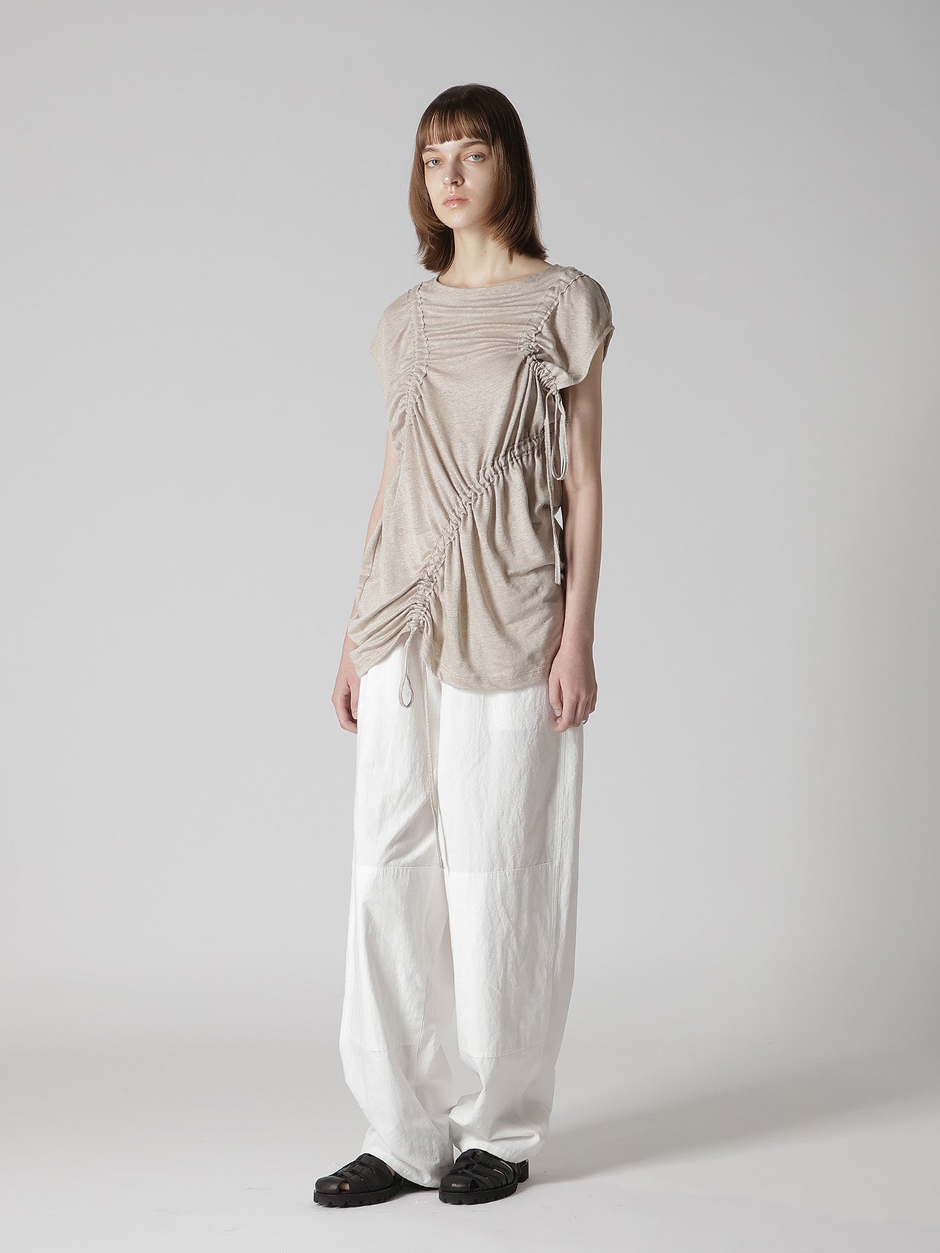 LINEN JERSEY SHIRRING TEE