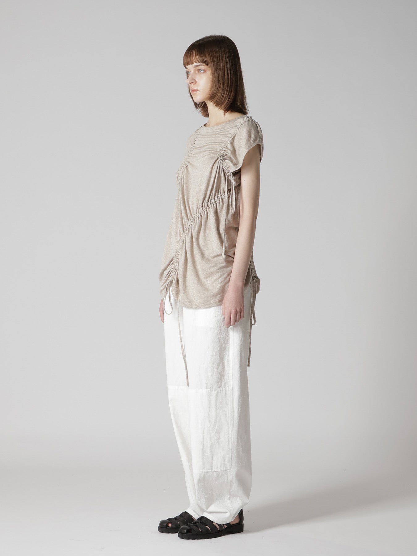 LINEN JERSEY SHIRRING TEE
