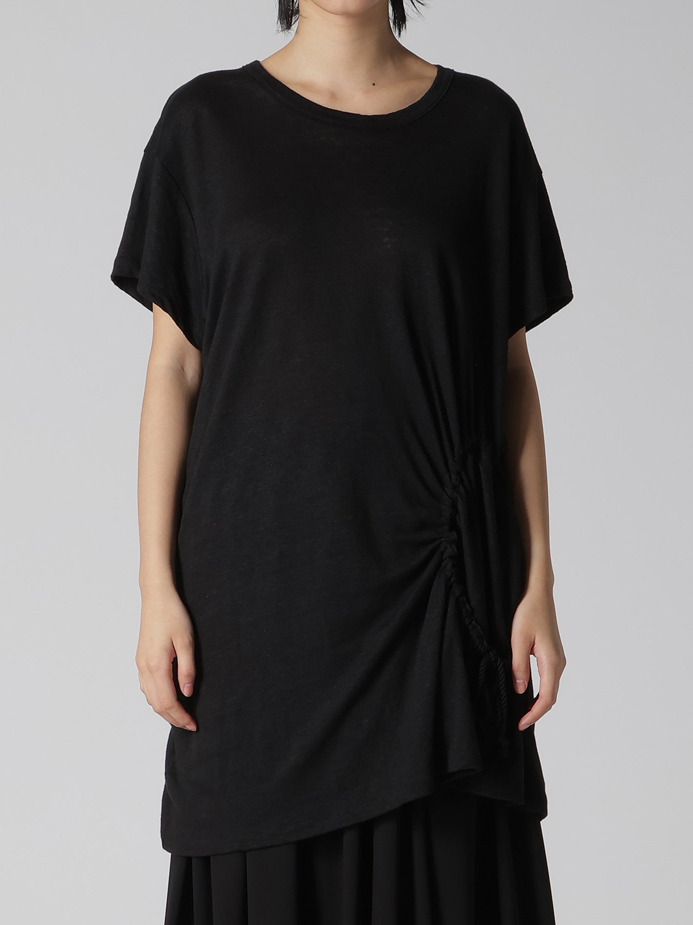 LINEN JERSEY SHIRRING POCKET TEE