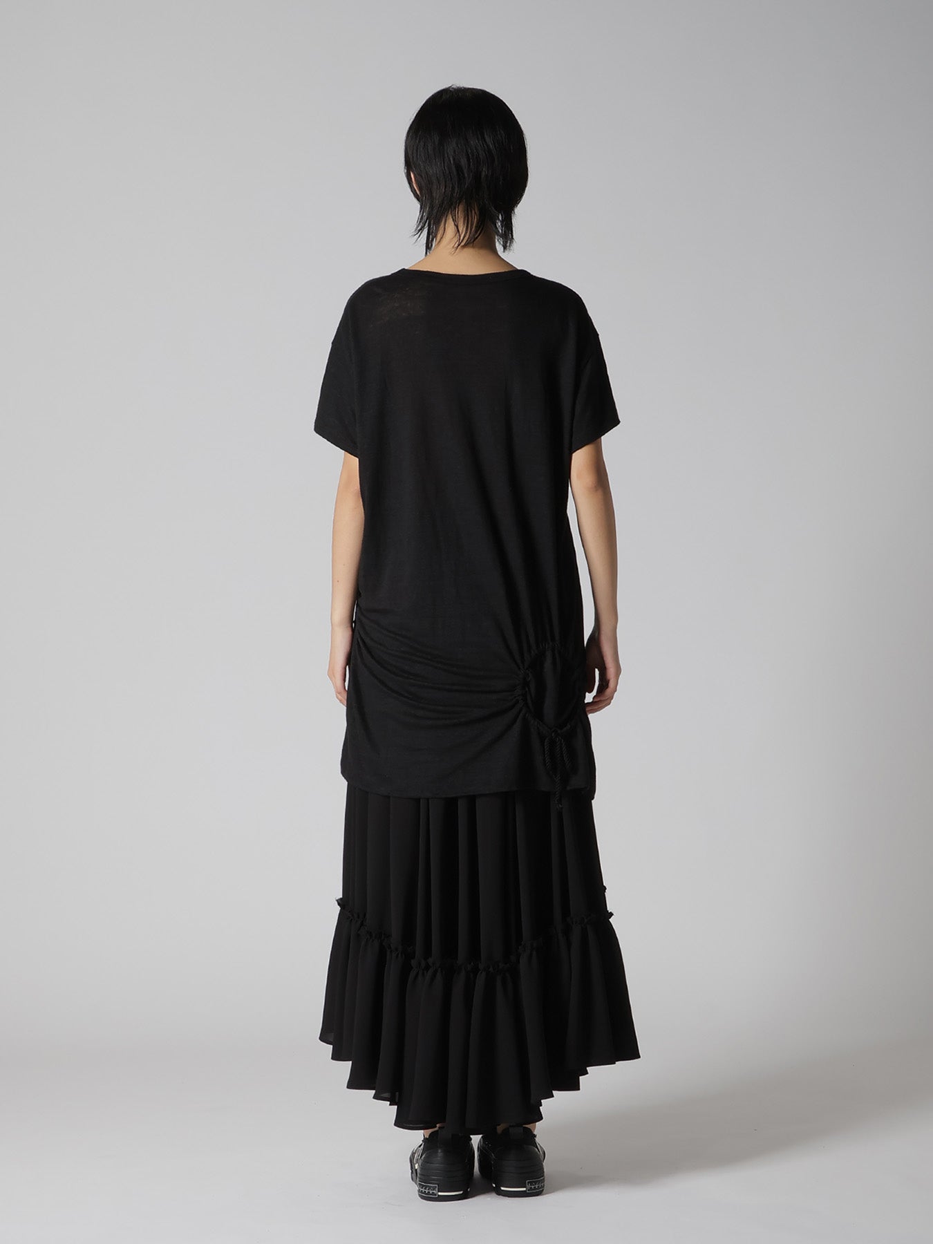LINEN JERSEY SHIRRING POCKET TEE