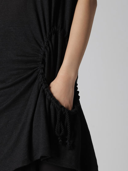 LINEN JERSEY SHIRRING POCKET TEE