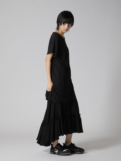 LINEN JERSEY SHIRRING POCKET TEE