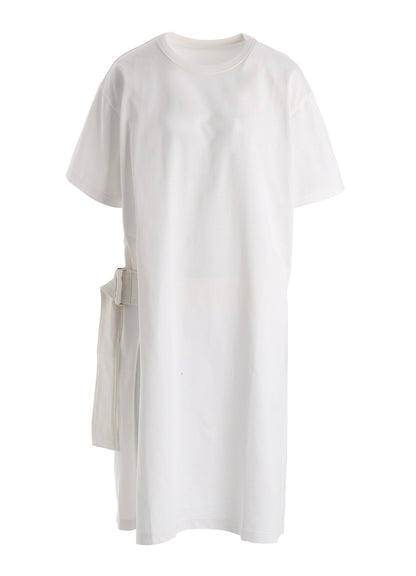 COTTON JERSEY SLIT SHORT SLEEVE LONG TEE