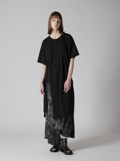 COTTON JERSEY SLIT SHORT SLEEVE LONG TEE