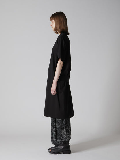COTTON JERSEY SLIT SHORT SLEEVE LONG TEE