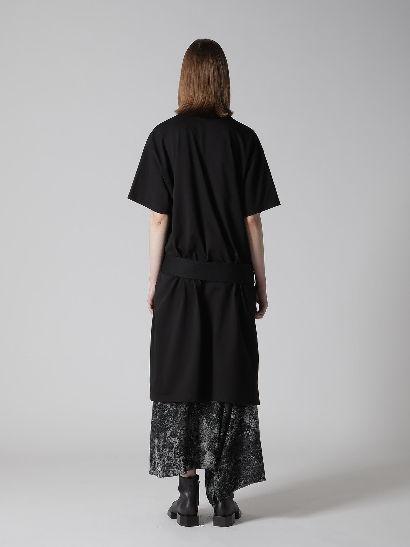 COTTON JERSEY SLIT SHORT SLEEVE LONG TEE