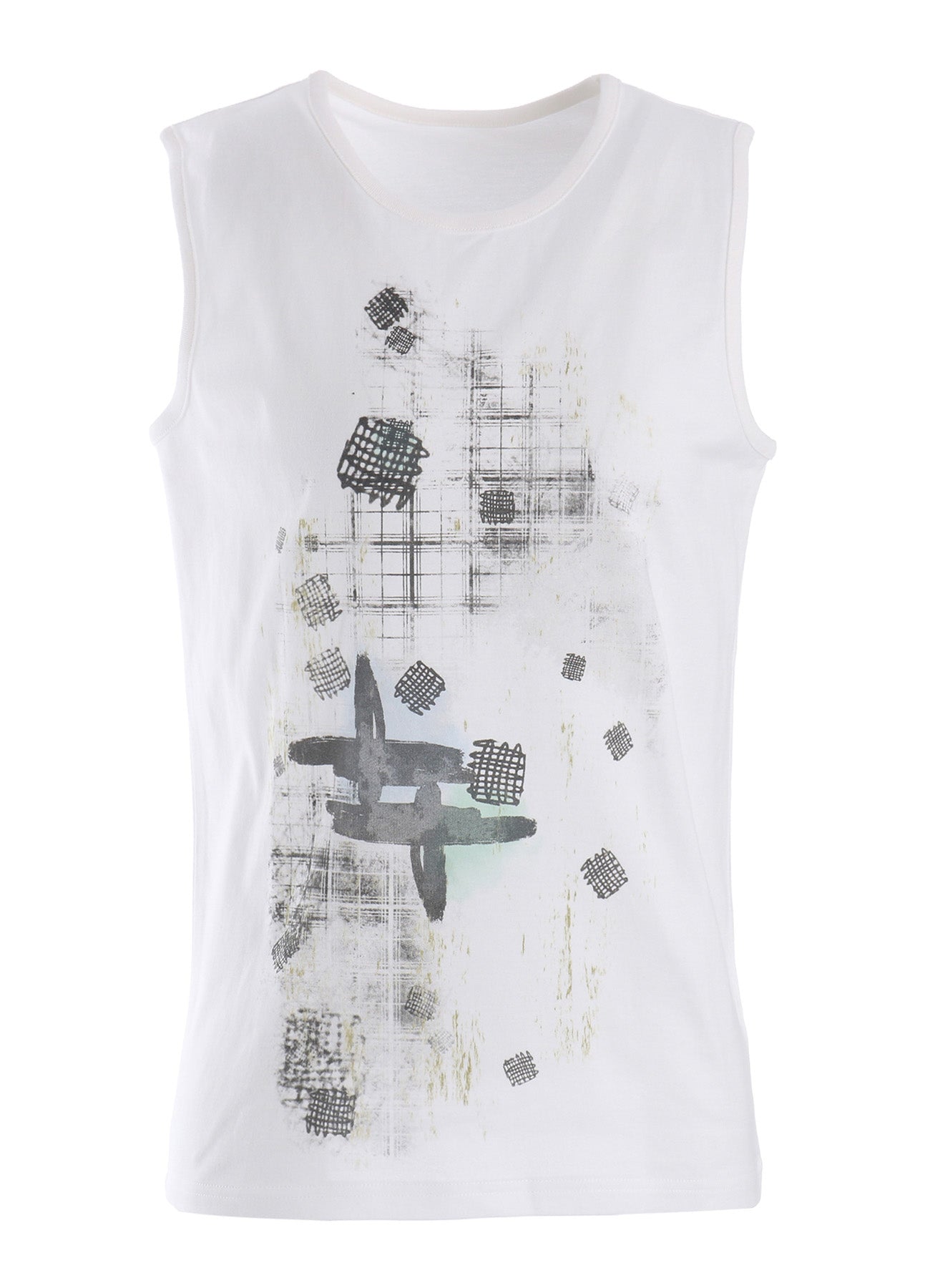 COTTON JERSEY PLAID PRINT SLEEVELESS PRINT TEE
