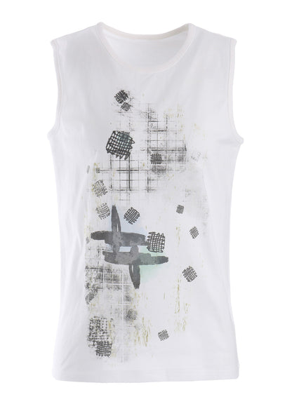 COTTON JERSEY PLAID PRINT SLEEVELESS PRINT TEE