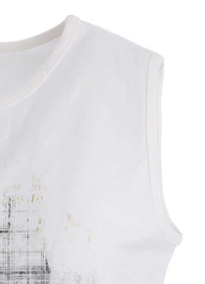 COTTON JERSEY PLAID PRINT SLEEVELESS PRINT TEE