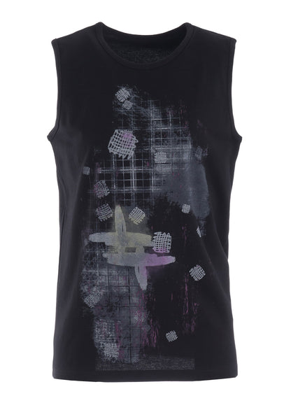 COTTON JERSEY PLAID PRINT SLEEVELESS PRINT TEE