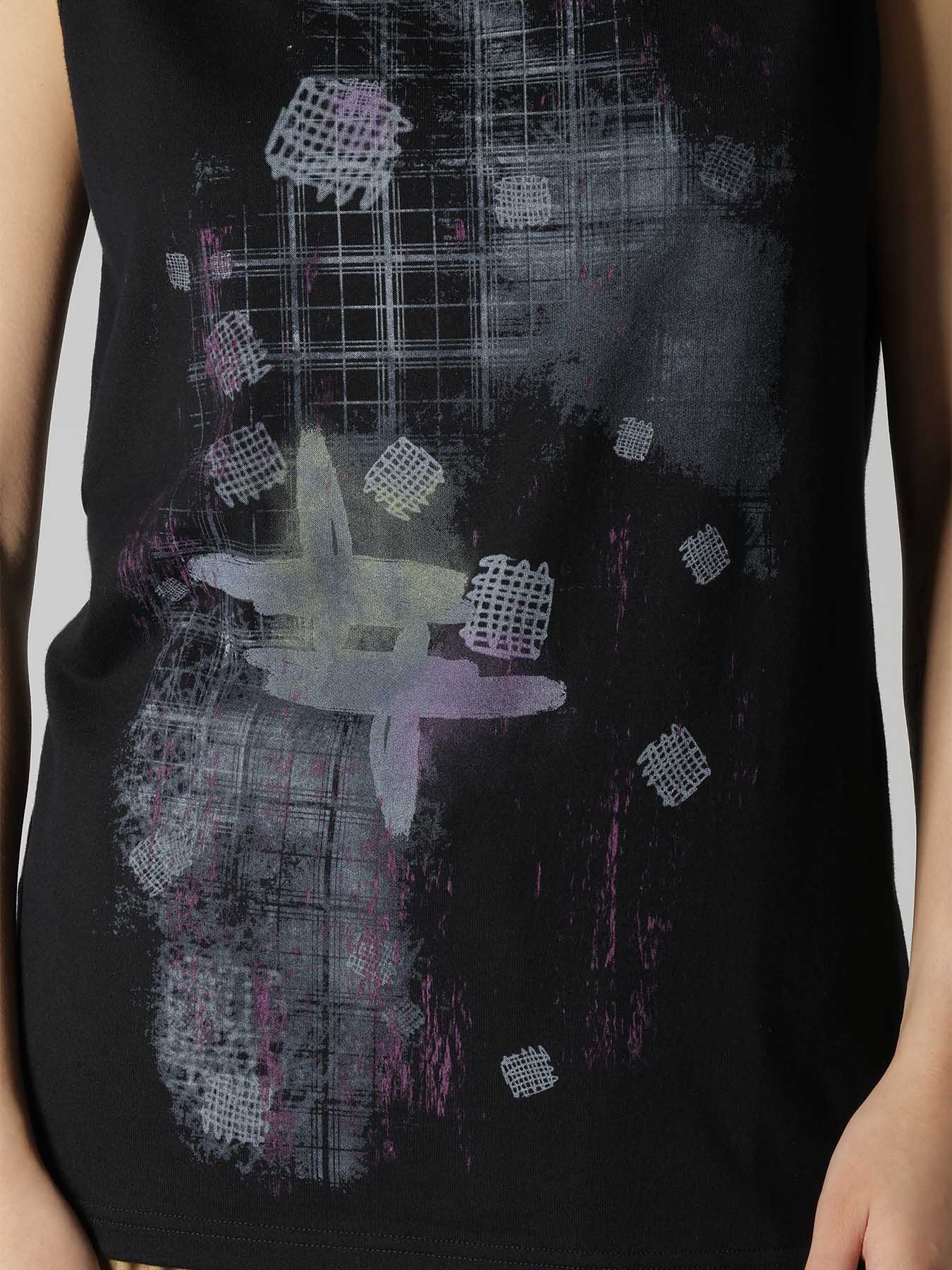 COTTON JERSEY PLAID PRINT SLEEVELESS PRINT TEE