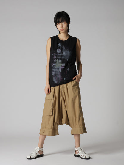 COTTON JERSEY PLAID PRINT SLEEVELESS PRINT TEE