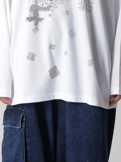 COTTON JERSEY PLAID PRINT LONG SLEEVE BIG TEE