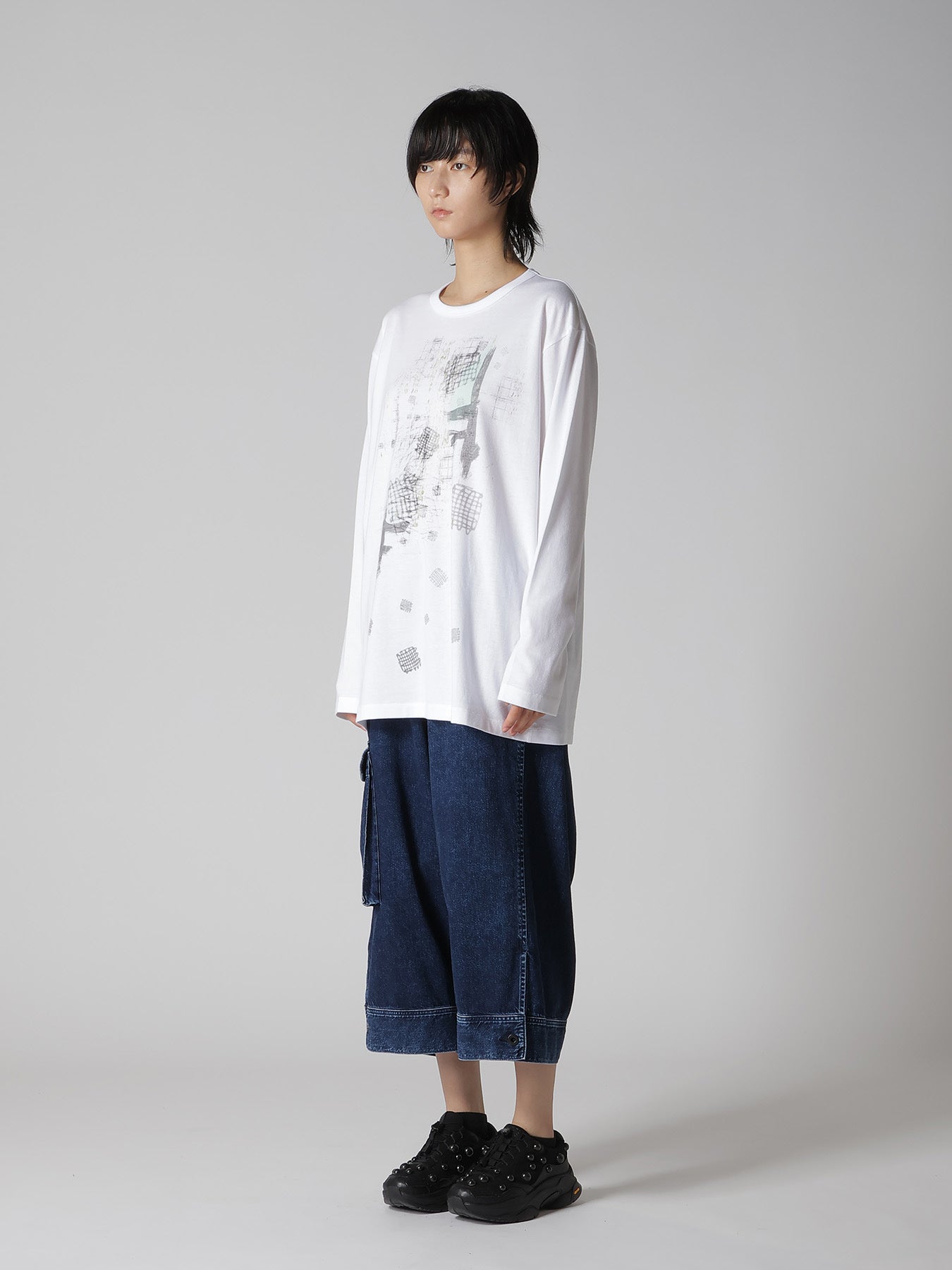 COTTON JERSEY PLAID PRINT LONG SLEEVE BIG TEE