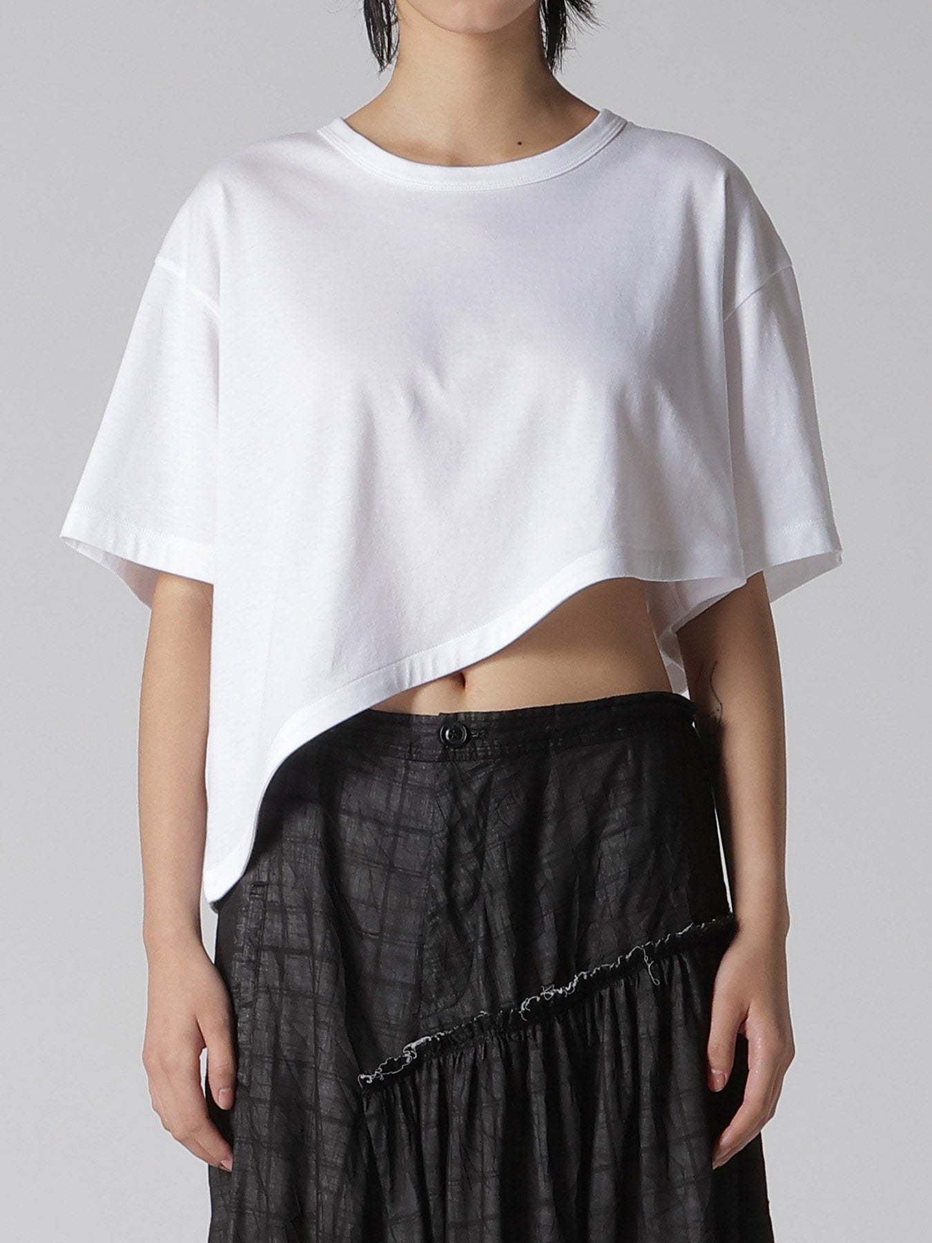 COTTON JERSEY MESSAGE PRINT ASYMMETRIC SHORT SLEEVE TEE