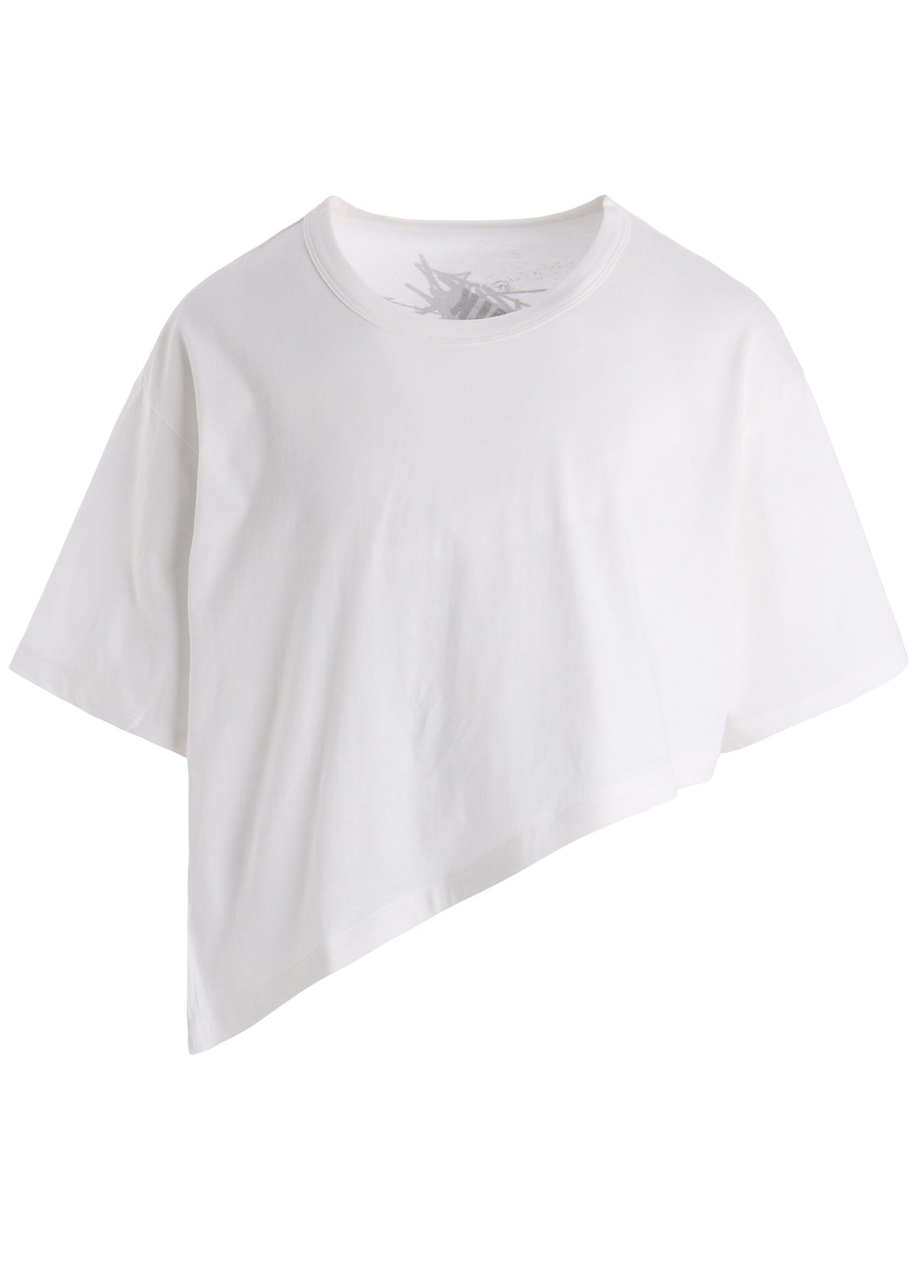 COTTON JERSEY MESSAGE PRINT ASYMMETRIC SHORT SLEEVE TEE